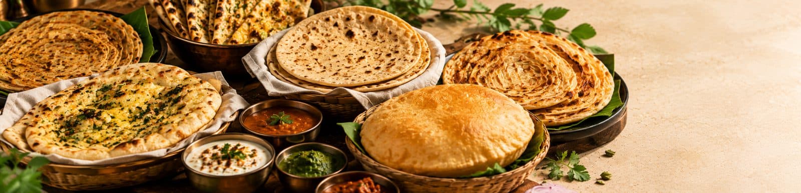 Naan, kulcha, parathas and pooris fresh from the tandoor